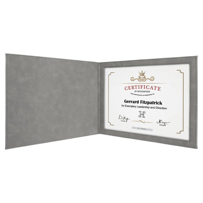 Gray 9" x 12" Laserable Leatherette Certificate Holder for 8 1/2" x 11"