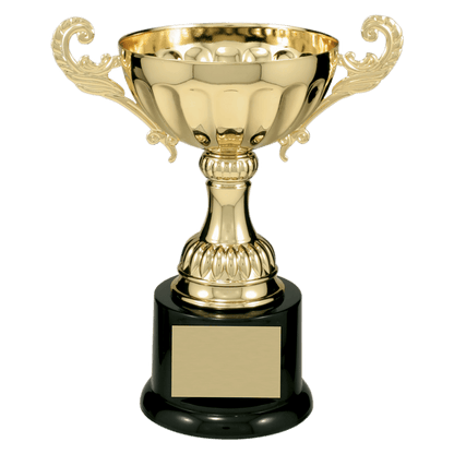 Gold 7 1/2" Completed Metal Cup Trophy on Plastic Base