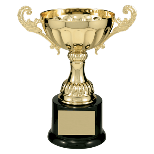 Gold 7 1/2" Completed Metal Cup Trophy on Plastic Base