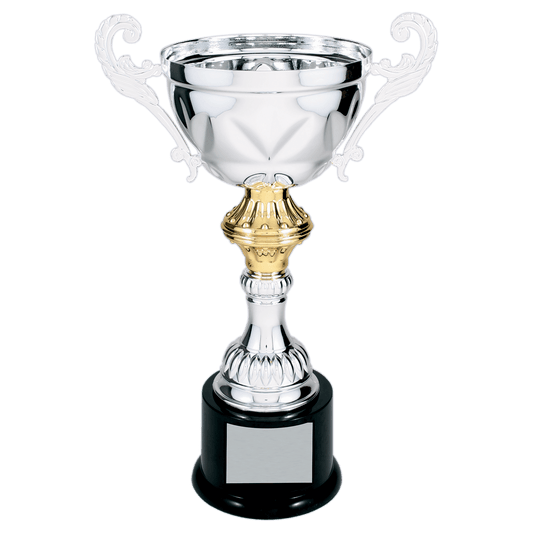 Silver 11 1/2" Completed Metal Cup Trophy on Plastic Base