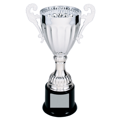 Silver 2 8 3/4" Completed Metal Cup Trophy on Plastic Base