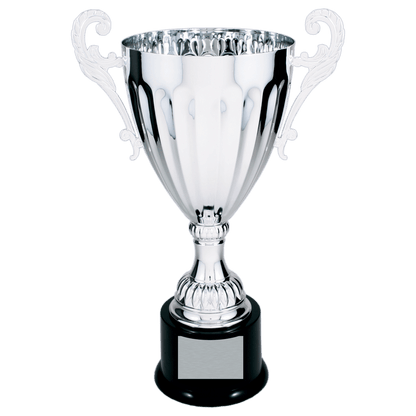 Silver 13 1/4" Completed Metal Cup Trophy on Plastic Base