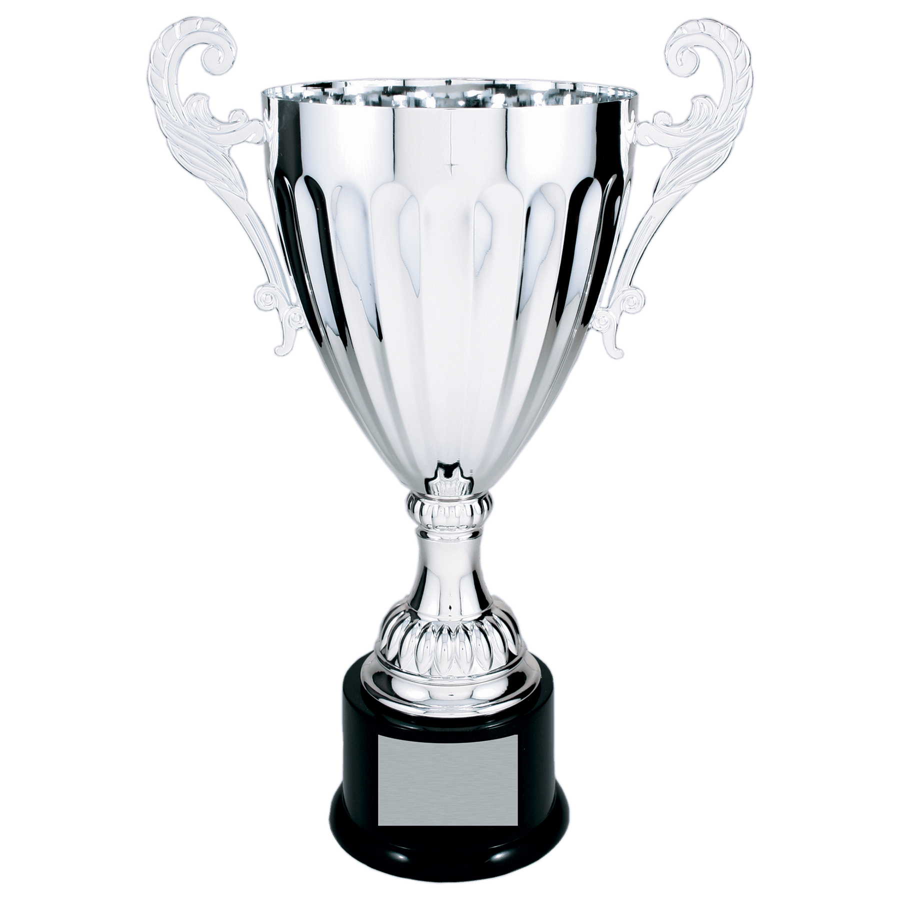 Silver 2 14 1/2" Completed Metal Cup Trophy on Plastic Base