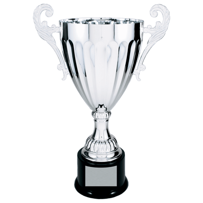Silver 2 14 1/2" Completed Metal Cup Trophy on Plastic Base