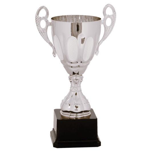 Silver 11" Completed Metal Cup Trophy on Plastic Base