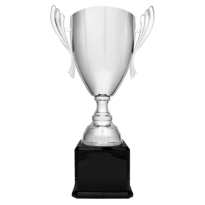 Silver Completed Metal Cup Trophy on Black Royal 2 26 1/2" Piano Finish Base