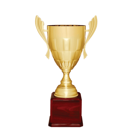 Gold Completed Metal Cup Trophy on Rosewood Royal 24 3/4" Piano Finish Base