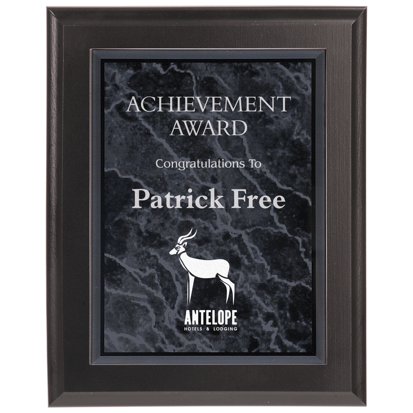 Medium Solid Matte Black Plaque with Black Marble Acrylic Plaque Plate