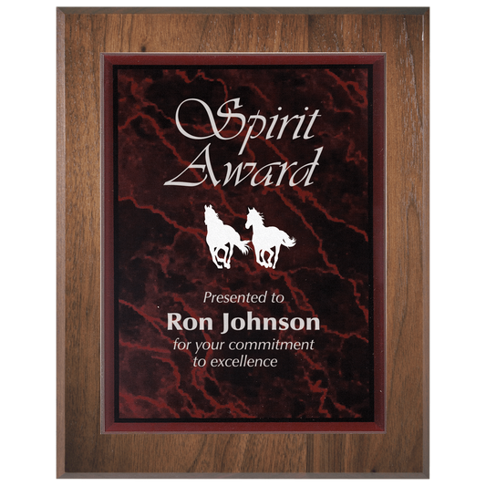Medium Genuine Walnut Plaque with Red Marble Acrylic Plaque Plate