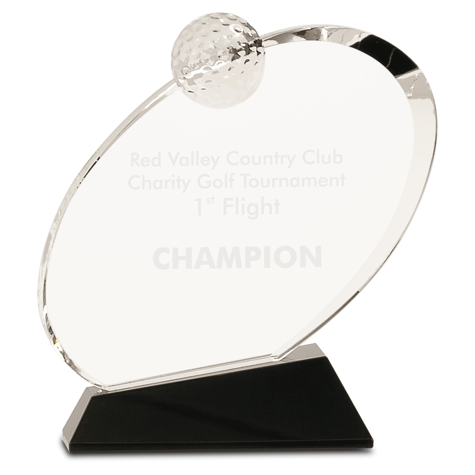 7 1/4" Clear Crystal Oblong Golf Award on Black Crystal Base