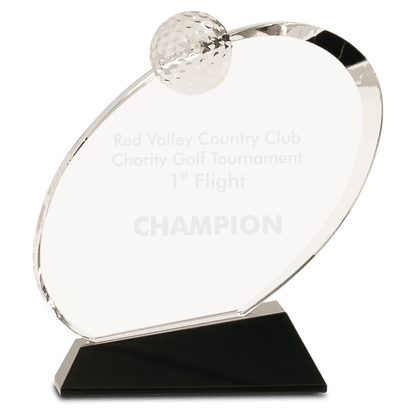 7 1/4" Clear Crystal Oblong Golf Award on Black Crystal Base