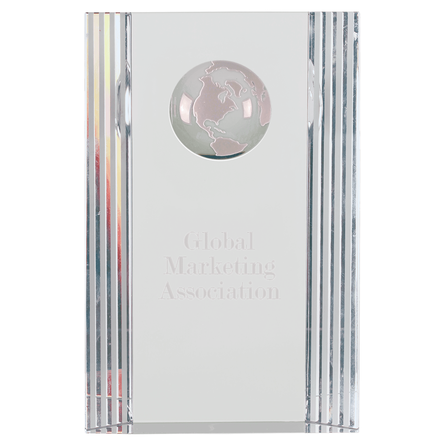 6 1/2" Clear Crystal Rectangle with Globe Etching