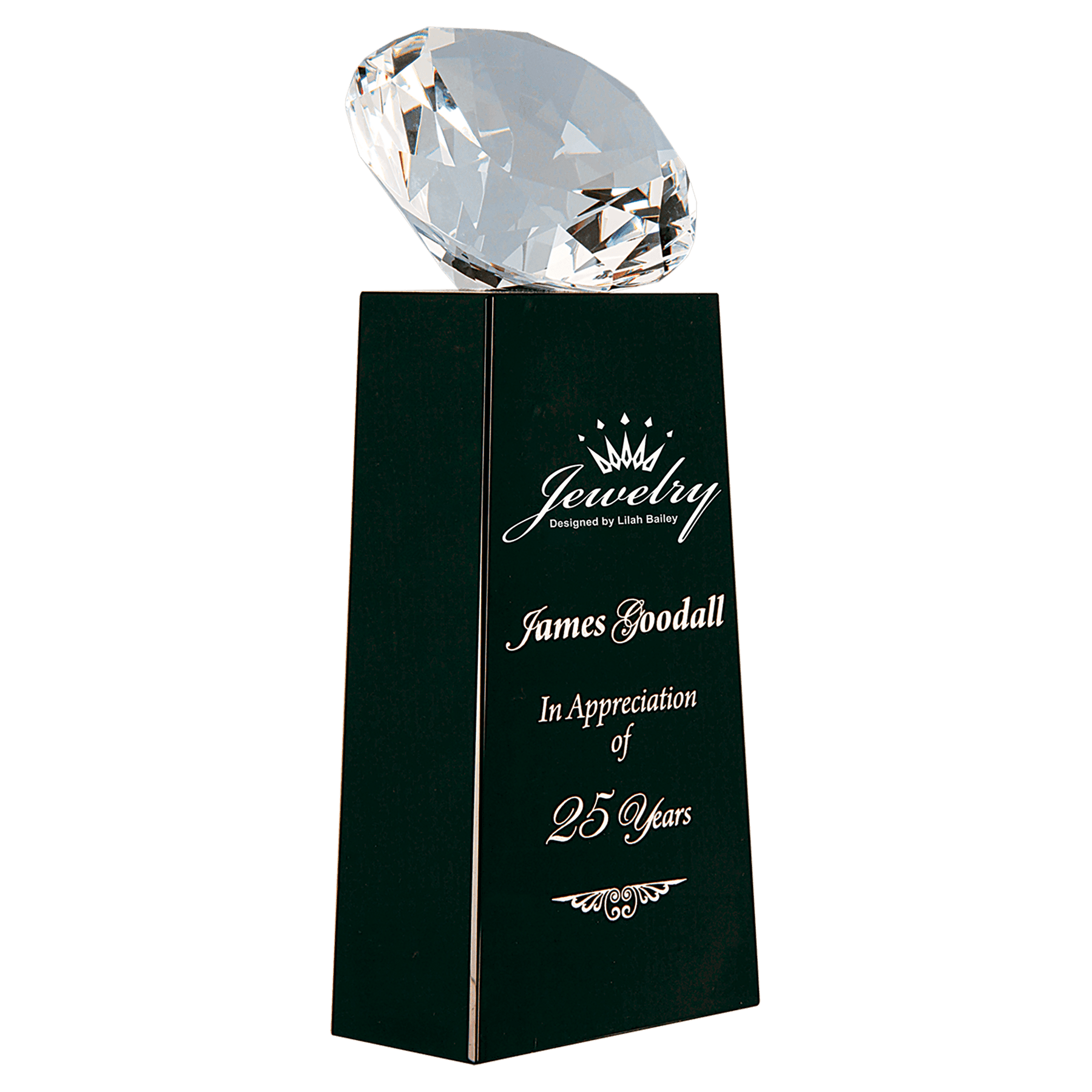 Black 7 3/4" Crystal Diamond on Crystal Pedestal