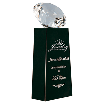 Black 7 3/4" Crystal Diamond on Crystal Pedestal