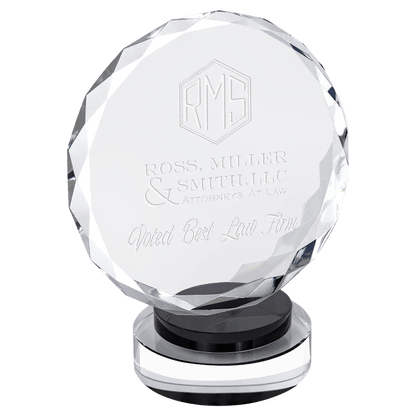 Black & Clear 7" Round Facet Crystal on Round Base