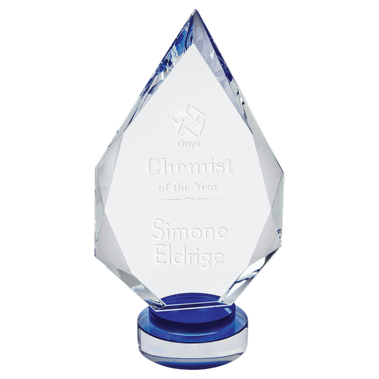 10 1/4" Diamond Crystal on Blue & Clear Round Base