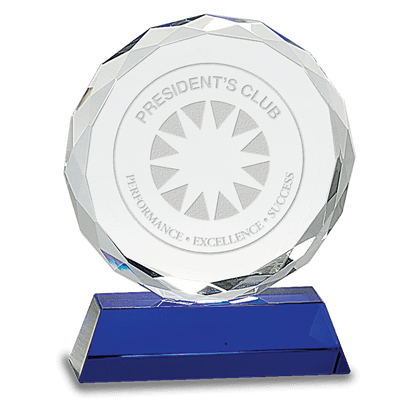 Blue 6" Round Facet Crystal on Pedestal Base