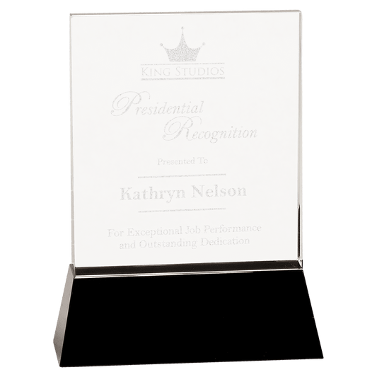 Clear Crystal Rectangle Wedge on Black 8" Base