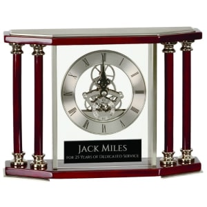 Executive 4 Pillar Piano Finish Clock Silver/Rosewood
