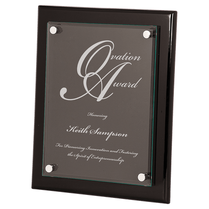 Black 10 1/2" x 13" Piano Finish Floating Glass Plaque