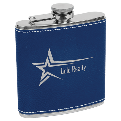 Blue Silver Stainless Steel 6 oz. Flask