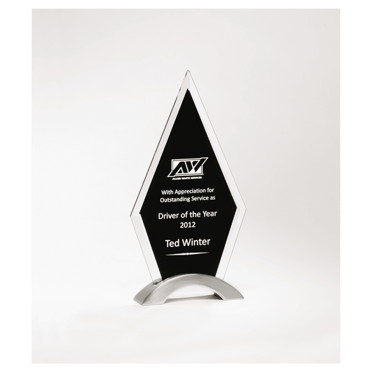 5 5/8" x 10" Beveled Clear Glass with Black Silkscreen and Silver Aluminum Accent Base