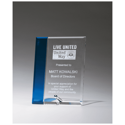 Clear Glass with Sapphire Blue Highlight and Silver 6" x 8" Plated Easel Post