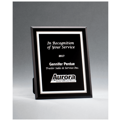 Black Glass Plaque with Silver 5" x 7" Border and Easel Back