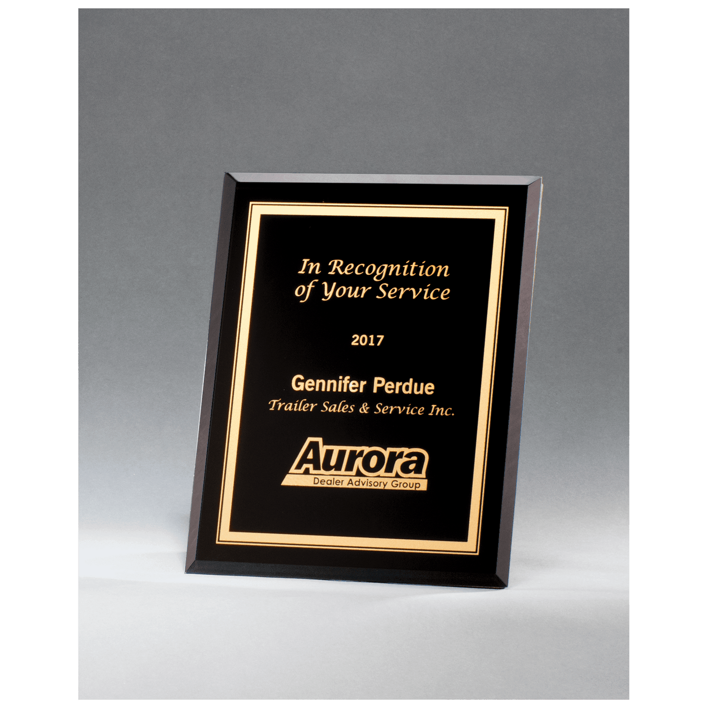 Black Glass Plaque with Gold 5" x 7" Border and Easel Back