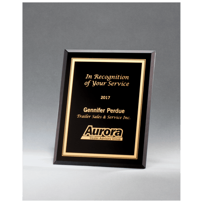 Black Glass Plaque with Gold 5" x 7" Border and Easel Back