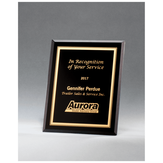 Black Glass Plaque with Gold 5" x 7" Border and Easel Back