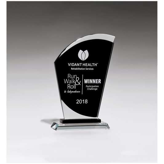 6" x 9 1/2" Sail Shaped Glass Award with Black Center
