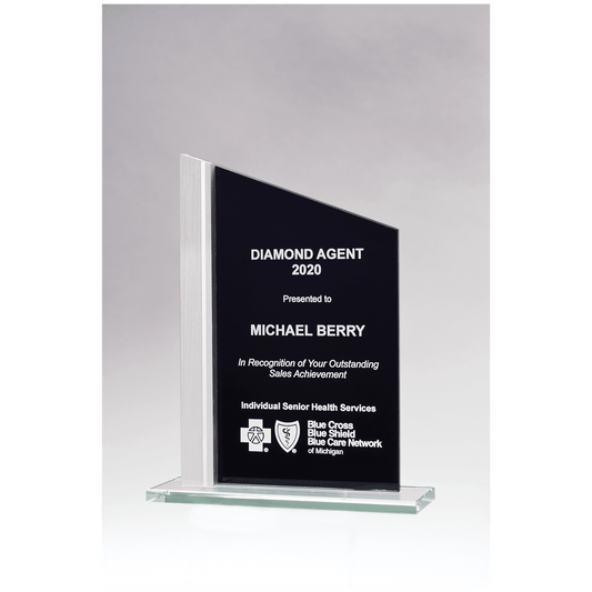 6 1/8" x 9 3/4" Zenith Series Black Silkscreened Glass with Brushed        Aluminum