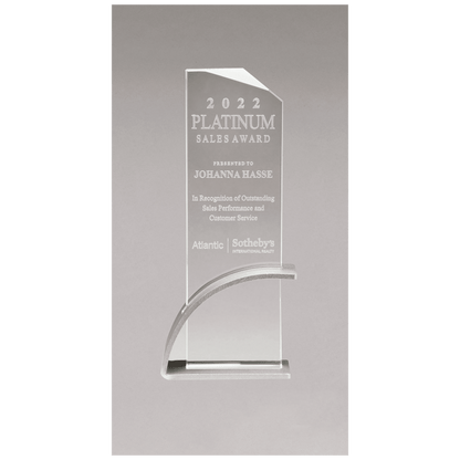 Silver Contemporary Clear 3 7/8" x 8 1/2" x 1/2" Thick Glass Award, Arched Base with Matte Metallic Finish
