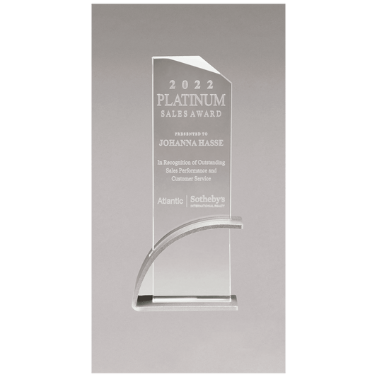 Silver Contemporary Clear 3 7/8" x 10 1/8" x 1/2" Thick Glass Award, Arched Base with Matte Metallic Finish