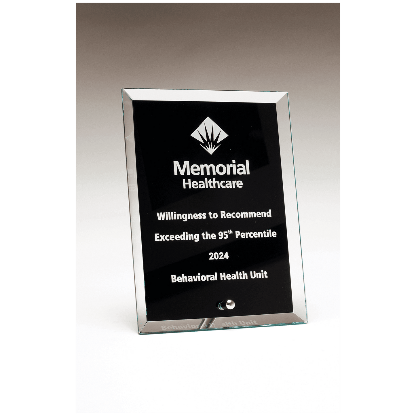4" x 6" Clear Glass Plaque with Painted Black Background, Silv             er Plated Easel Post