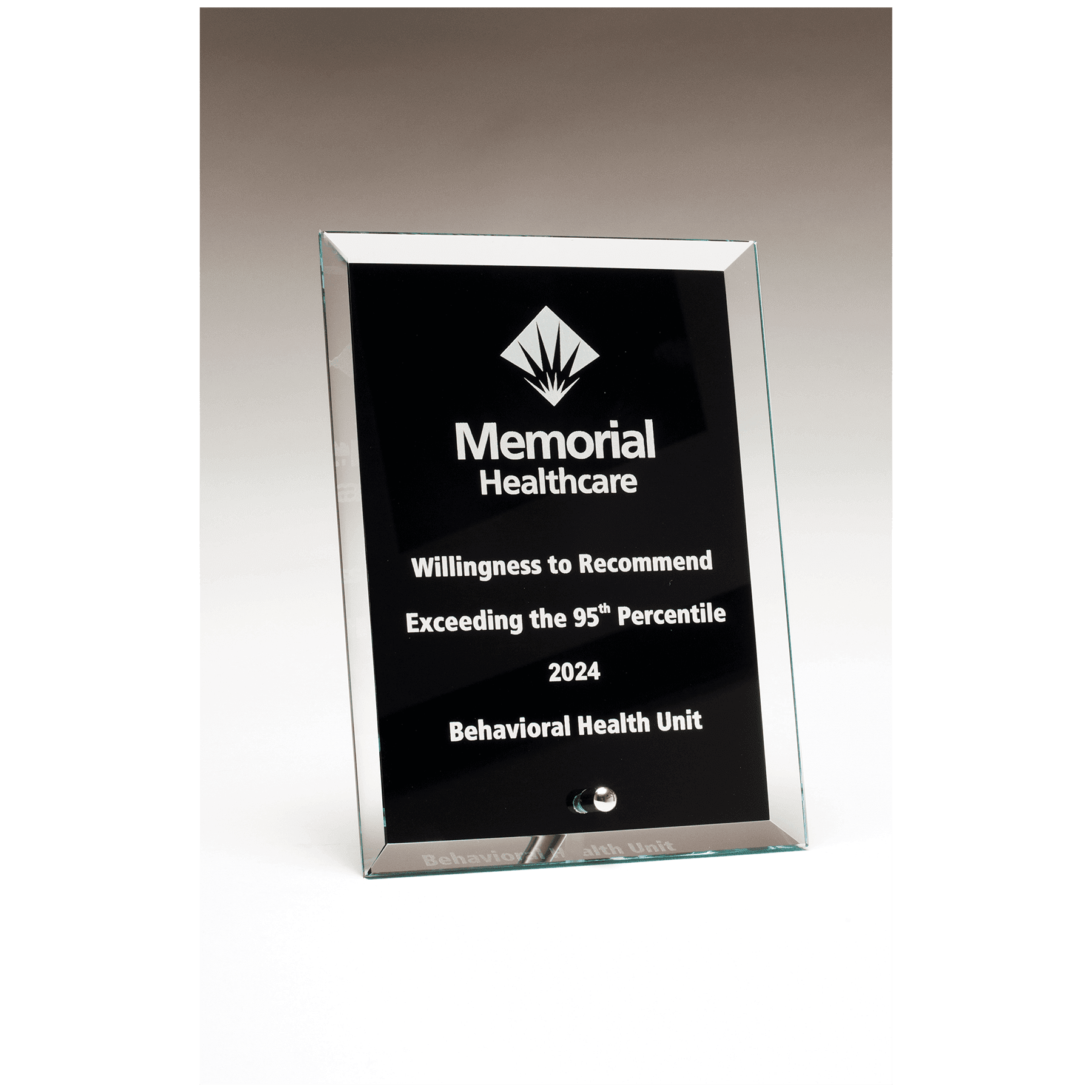 6" x 8" Clear Glass Plaque with Painted Black Background, Silv             er Plated Easel Post