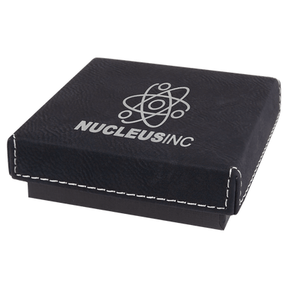 Black/Silver 3 1/2" x 3 1/2" Medal Box with Laserable Leatherette Lid