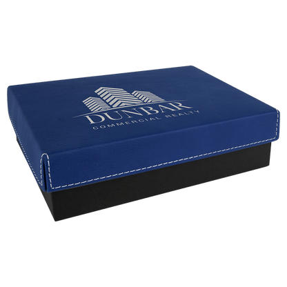 Blue/Silver 7 3/8" x 5 3/4" Gift Box with Laserable Leatherette Lid