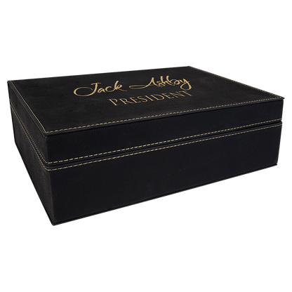 Black/Gold 10 1/4" x 7 1/2" Laserable Leatherette Premium Gift Box