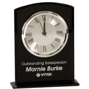 Black Glass Arch Clock with Base