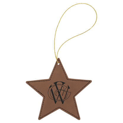 Dark Brown Gold Laserable Leatherette Star Ornament with String