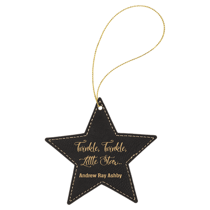 Black/Gold Gold Laserable Leatherette Star Ornament with String