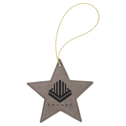 Gray Gold Laserable Leatherette Star Ornament with String