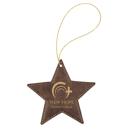 Rustic/Gold Gold Laserable Leatherette Star Ornament with String
