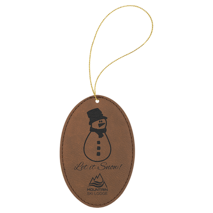 Dark Brown Gold Laserable Leatherette Oval Ornament with String