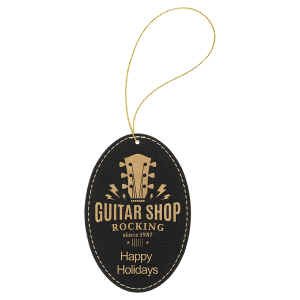 Black/Gold Leatherette Oval Ornament