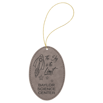 Gray Gold Laserable Leatherette Oval Ornament with String