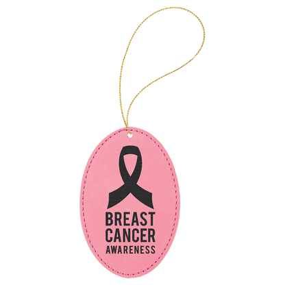 Pink Gold Laserable Leatherette Oval Ornament with String