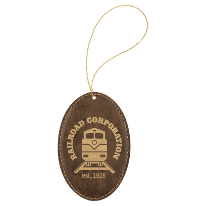 Rustic/Gold Gold Laserable Leatherette Oval Ornament with String